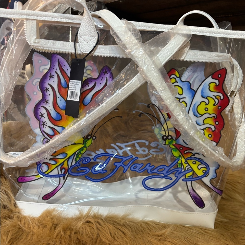 Ed Hardy Clear Butterfly Tote Bag